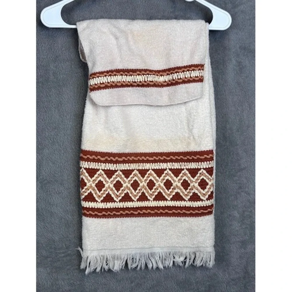 Vintage Cannon Monticello Beige Brown Hand‎ Towel Set Embroidered Trim